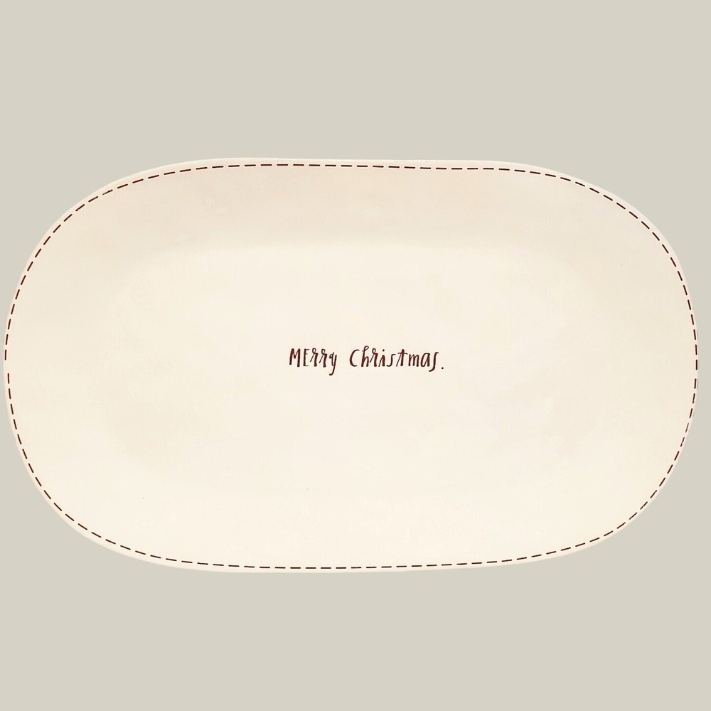 Rae Dunn Oval Platter Merry Christmas Red Letter Dashed Border 14 3/4" x 8 3/4"